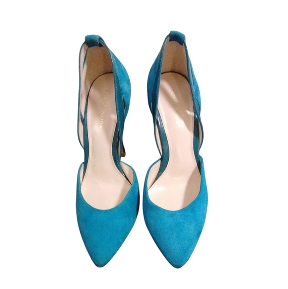 Pelle Moda Blue Suede Pumps Cut-Out Heels Size 7 - Picture 3 of 10